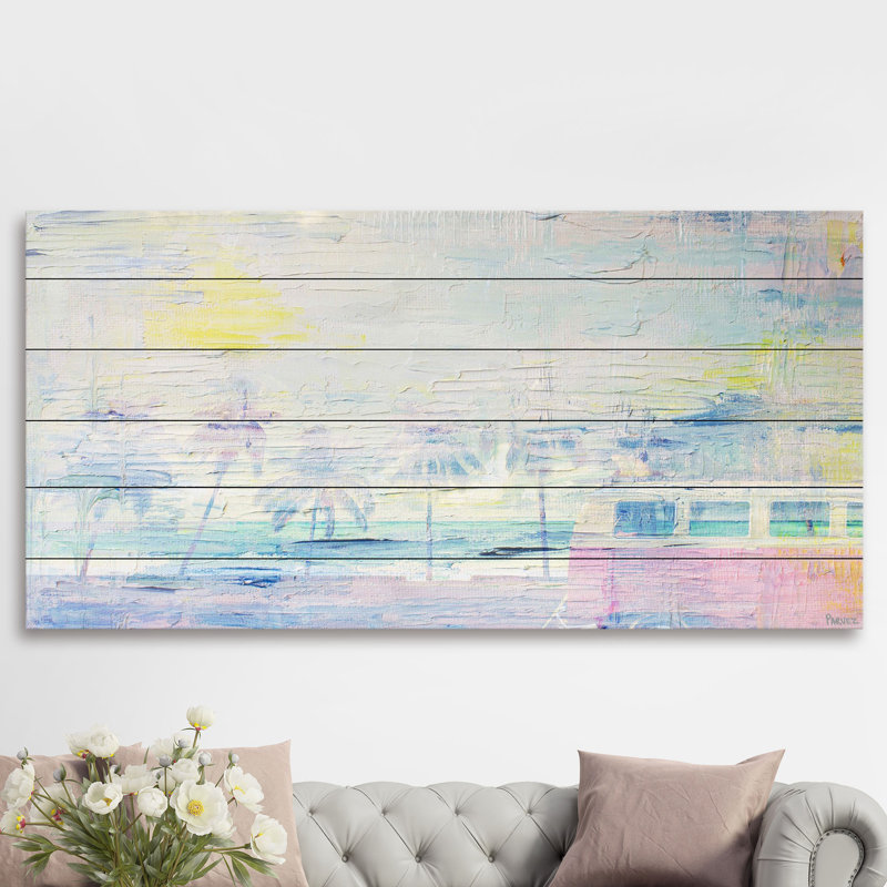 « trouble coucher de soleil », reproduction d’art sur bois blanc, H 18 po x l 36 po x P 1,5 po