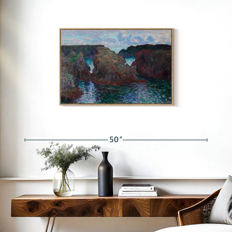Belle-Ile Rocks At Port-Goulphar 1886, Floating Frame Natural Wood, 31" X 21"