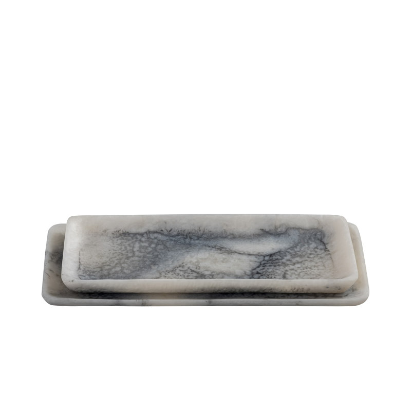 Ensemble de 2 plateaux rectangulaires en résine, Gris