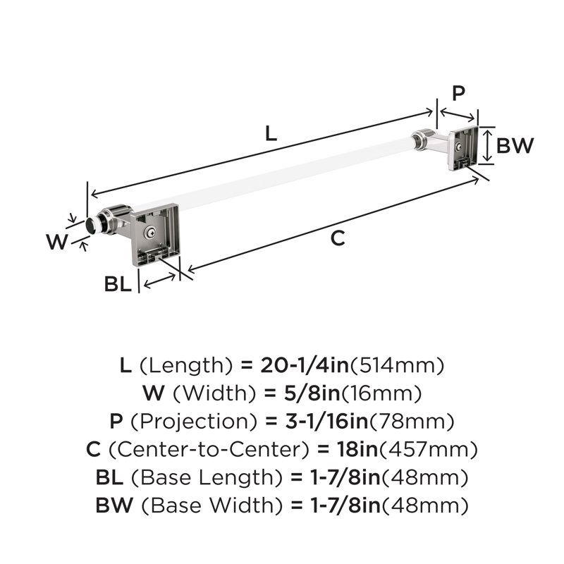 Glacio Clear/Polished Nickel Towel Bar, 20.25" H x 20.25" W x 3.06" D