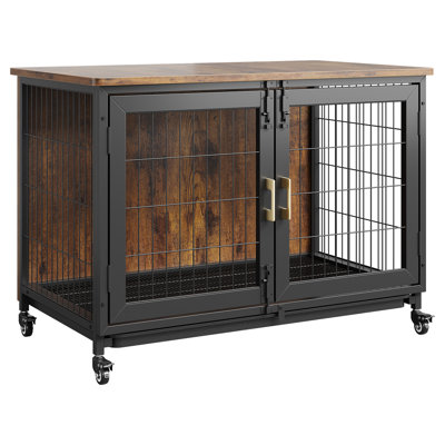37.5 Inch Wooden Dog Crate with Wheels – Furniture Style Pet Kennel for Small to Medium Dogs Up to 66 lbs – Multi-Purpose Removable Tray, Decorative Indoor Dog House, Sturdy & Stylish Design