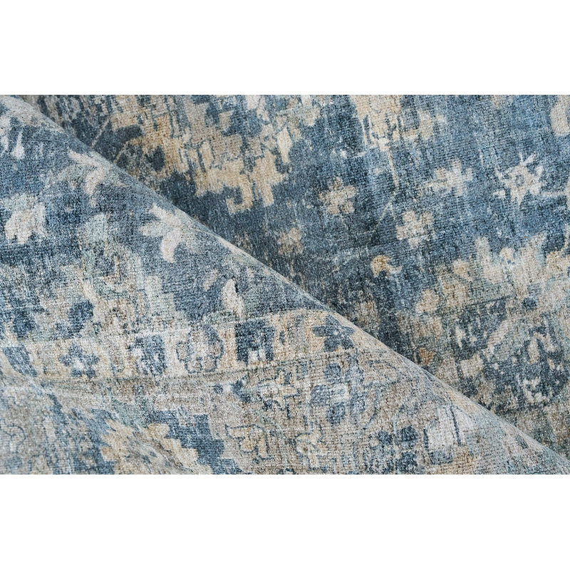 Rectangle Oriental Hand Loomed Bamboo Slat/Seagrass/Wool Area Rug in Navy, Rectangle 10' x 14'