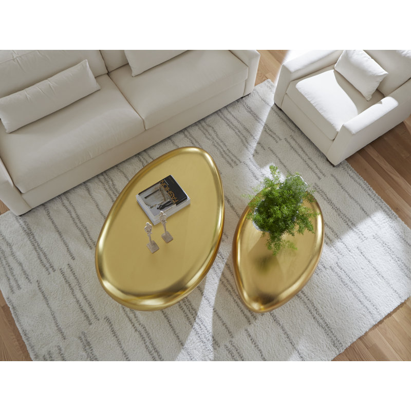 River Stone Coffee Table, 14" H x 42" L x 26" W, Gold Leaf