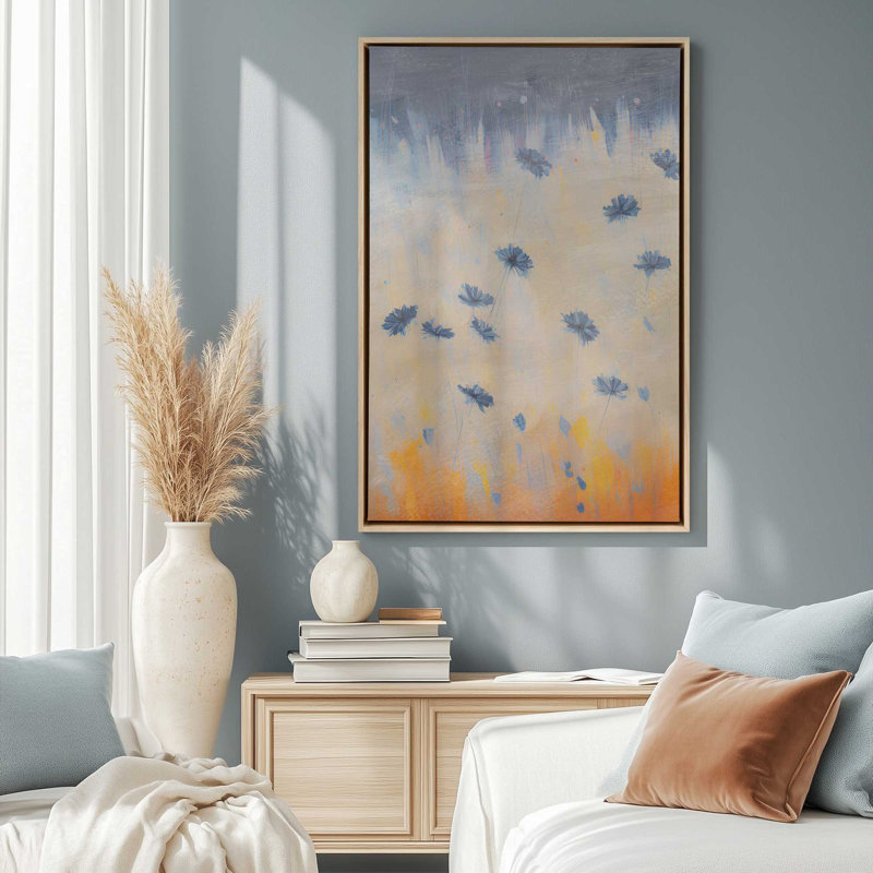 «Blue Blooms Rising I», reproduction sur toile dans un cadre, H 12,75 po x l 8,75 po, Blanc opaque