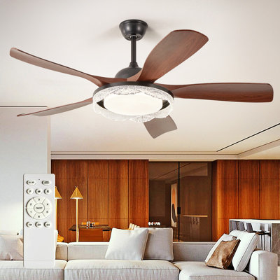 Ventilateur de plafond 46 po à 5 pales en noyer avec lumière DEL, télécommande, 6 vitesses, flux d'air réversible, éclairage à intensité variable, réglable en hauteur pour les patios couverts de salon
