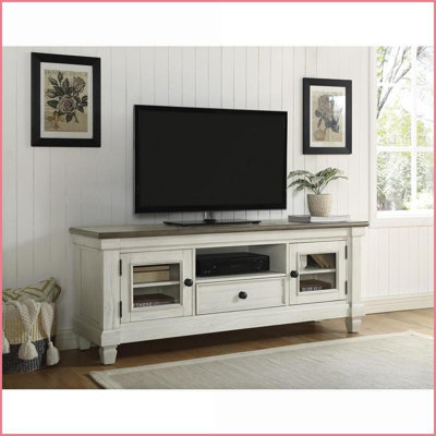 TV Furniture 64-Inch Farmhouse TV Stand with Drawer &amp; Cabinets, Antique White/Rosy Brown | Antique White | TV Furniture 60-69 inches