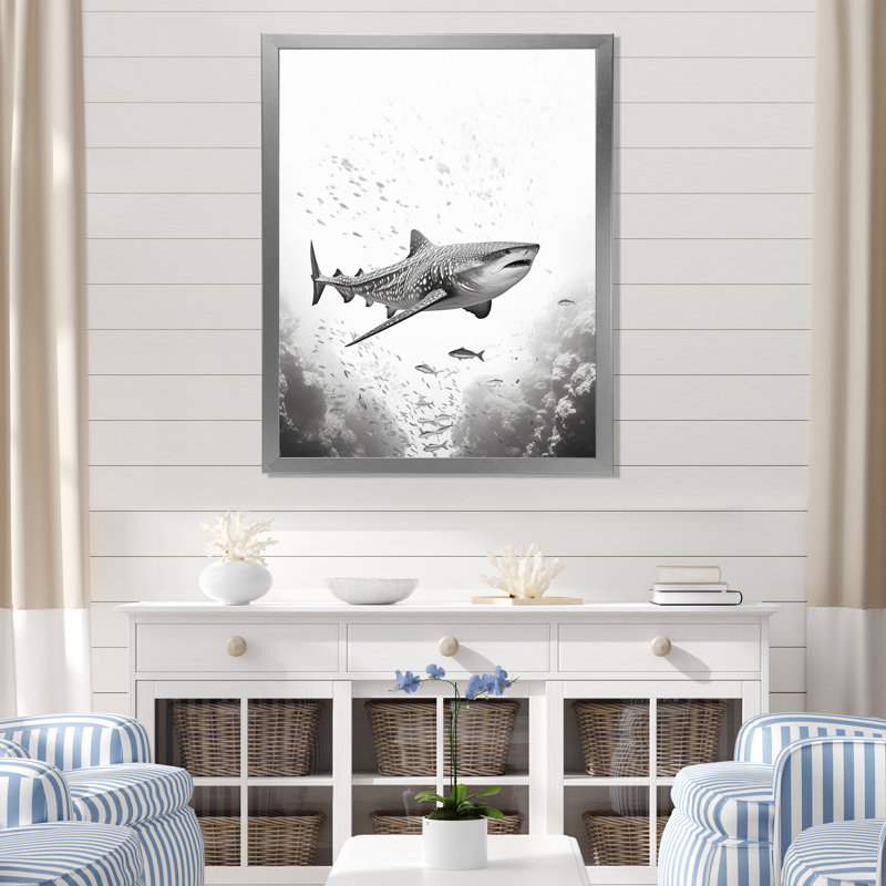 Danse du requin gris monochrome I, Cadre simple argenté, H 32 po x l 24 po x P 1 po