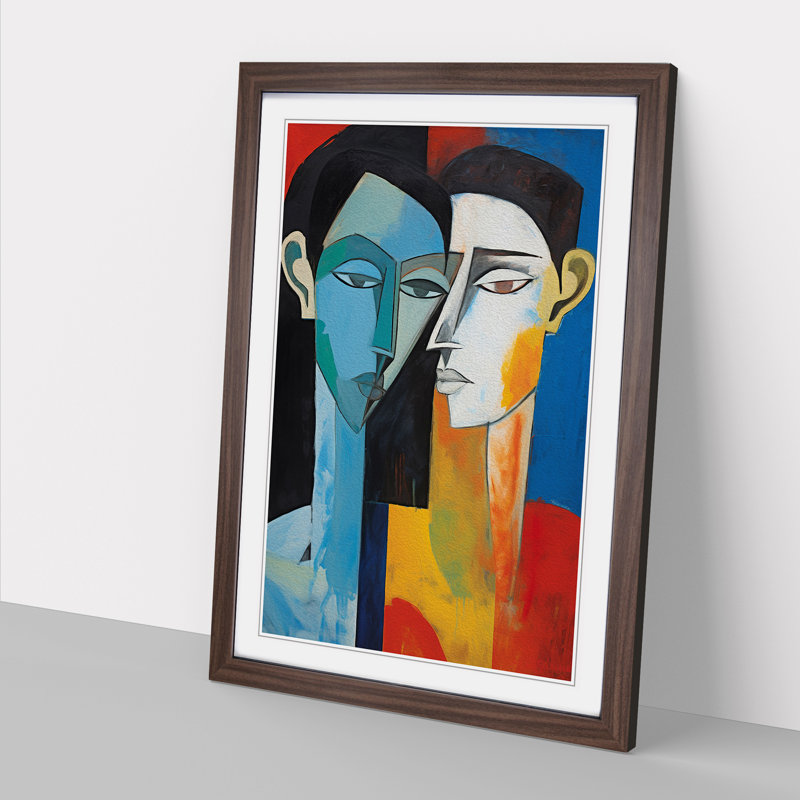 XYZ-FRM-V1223-1650 Two Men In Love Expressionism No.2 - Single Picture Frame Print on Wood, 34cm H x 25cm W x 2cm D, Walnut 