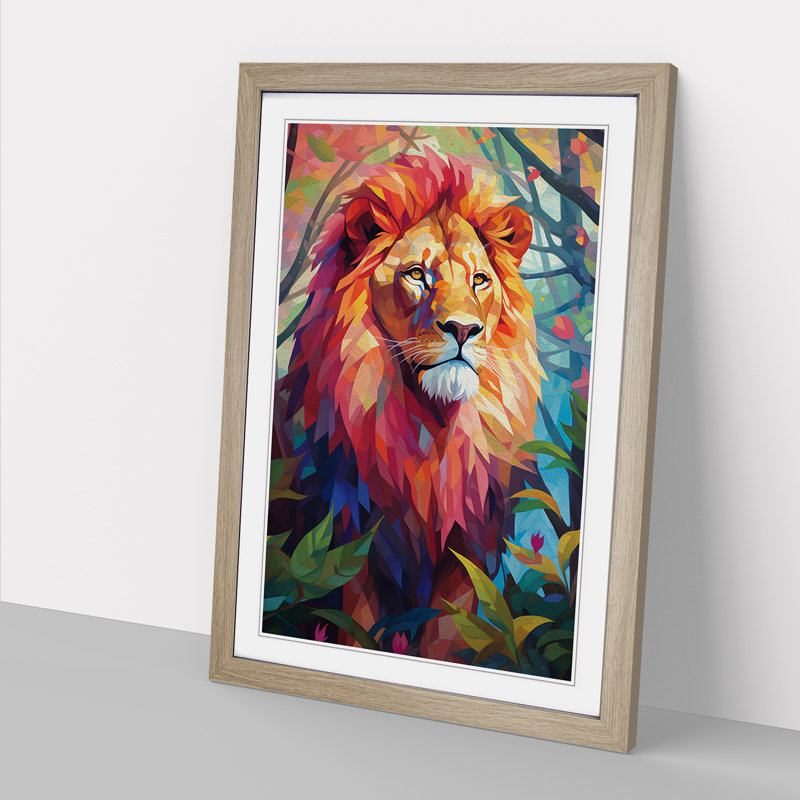 Lion Orphism No.2 - Single Picture Frame Print on Wood, Oak Framed, 46cm H x 34cm W x 2cm D