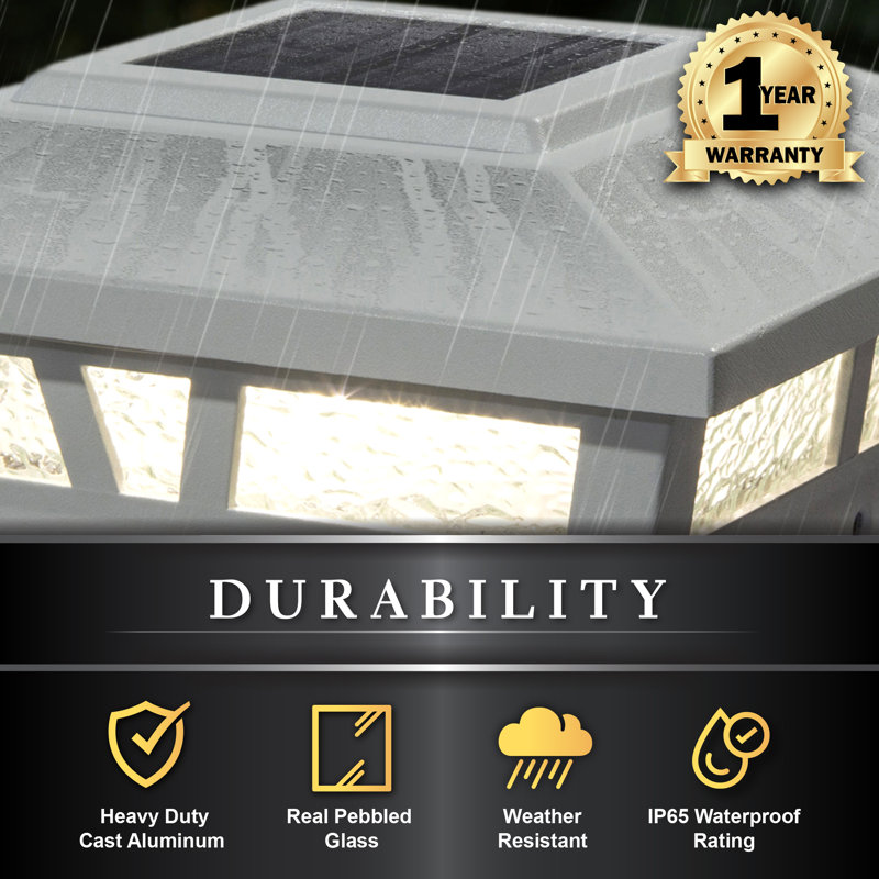 White Aluminum LED Solar Post Cap Light with Decorative Glass Lens