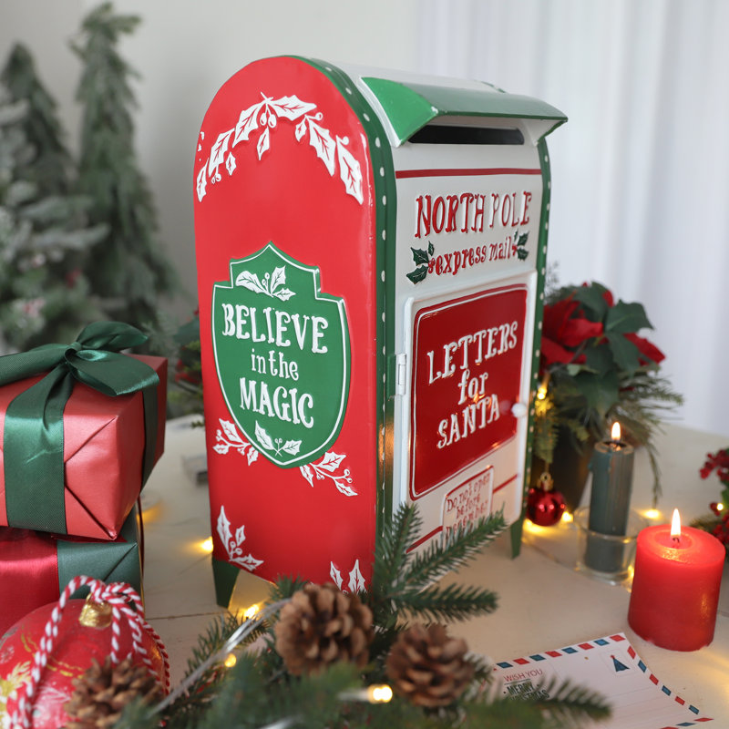  Boîte aux lettres père Noël pour décoration de Noël - boîtes aux lettres de boîte aux lettres de Noël rétro pour manteau de cheminée, porte d'entrée, ornement de porche, présentoir Holiday Village