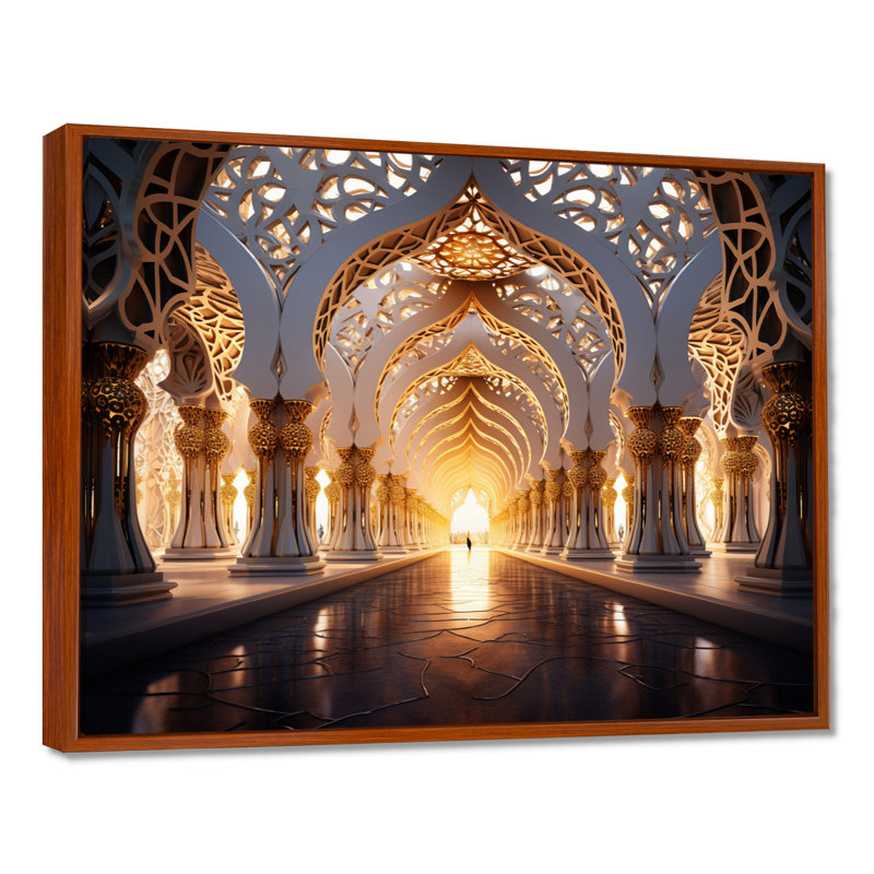 Art de l'Islam, Architecture islamique II - Art mural de l'Islam, H 30 po x l 40 po x P 1,5 po, Cadre flottant brun