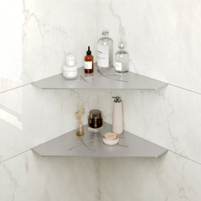  Paquet de 2 tablettes de douche encastrées en nickel brossé de 10 po, pour murs de salle de bain carrelés, tablette de douche flottante, tablettes de rangement pour chariot de douche en acier inoxydable 304, sans perçage, diamant irrégulier