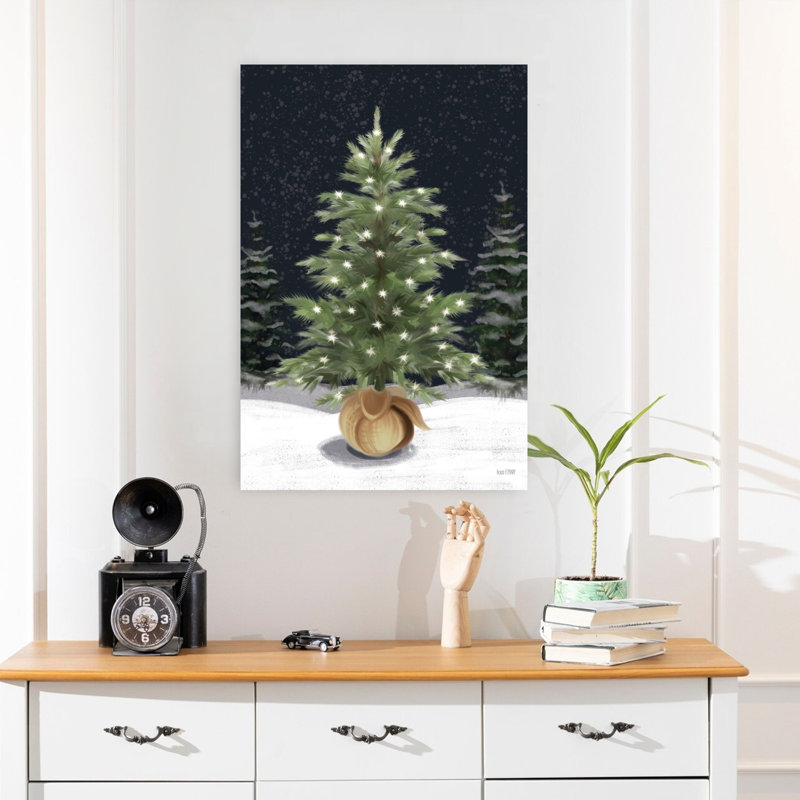 Arbre de Noël contemporain enneigé enneigé, paysage d'hiver, H 24 po x l 16 po