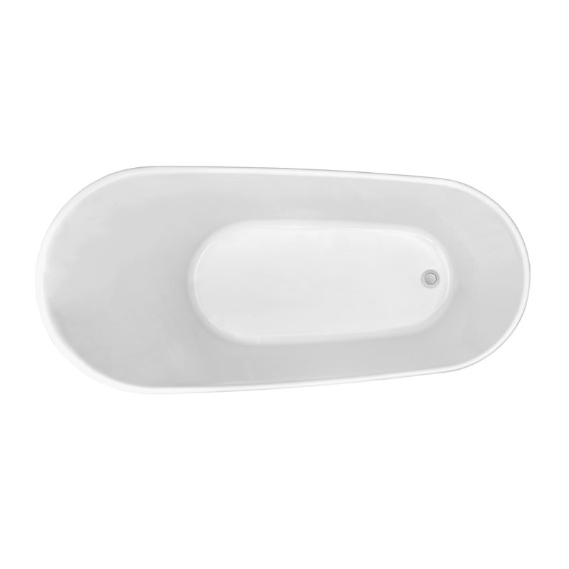 63" Streamline Freestanding Soaking Acrylic Bathtub With Drain and Bamboo Tray, Glossy White