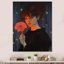 Portrait romantique d'une jeune femme tenant une fleur rose sur toile