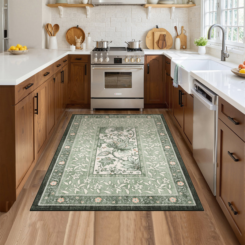 Leaves Floral Machine Washable Area Rug with Rubber Backing for Living Room Modern Non-Slip Dining Room Rug Non-Shedding Rugs for Bedroom