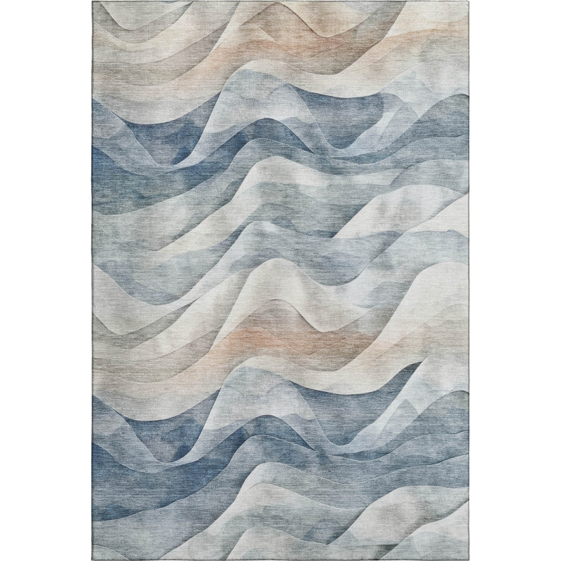 Premium Machine Washable Harjo AMF1619 Waves Rug, Rectangle 2'6" x 3'10"