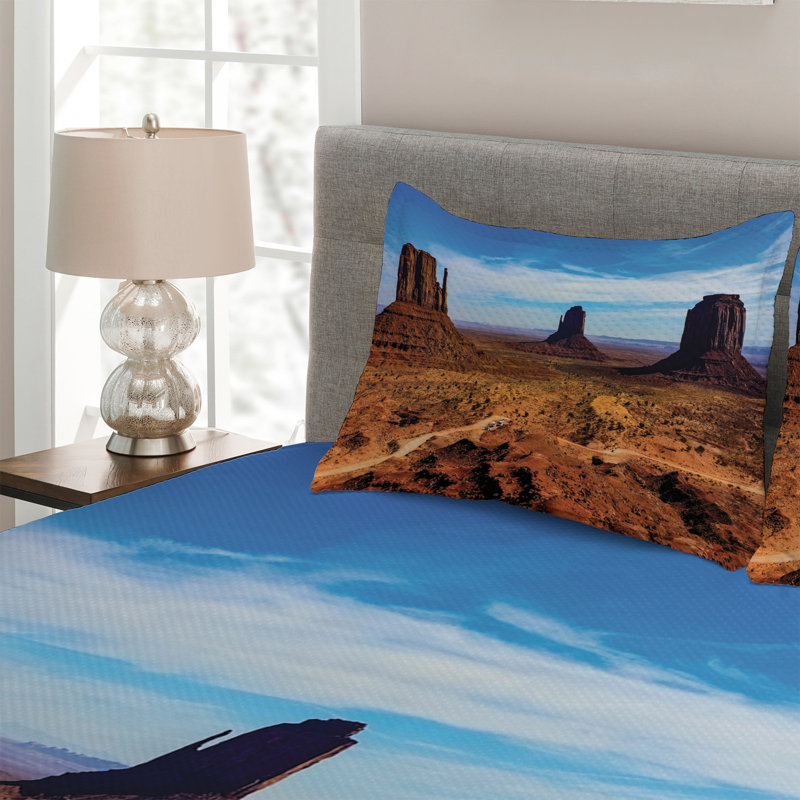 Landscape Rustic Polyester Coverlet, King Bedspread + 2 Shams
