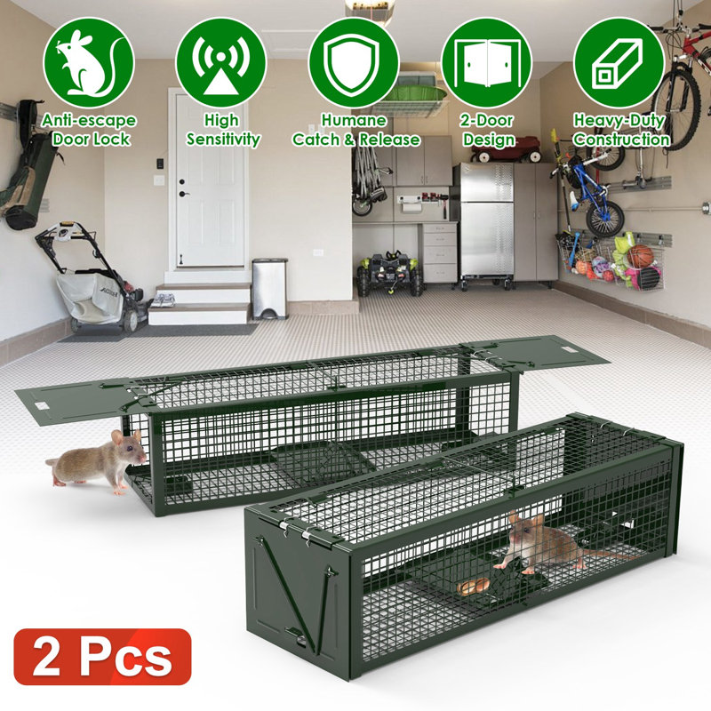 2Pack 15.35x4.72x3.94in 2 portes Humain Live Rat Trap, Vert foncé