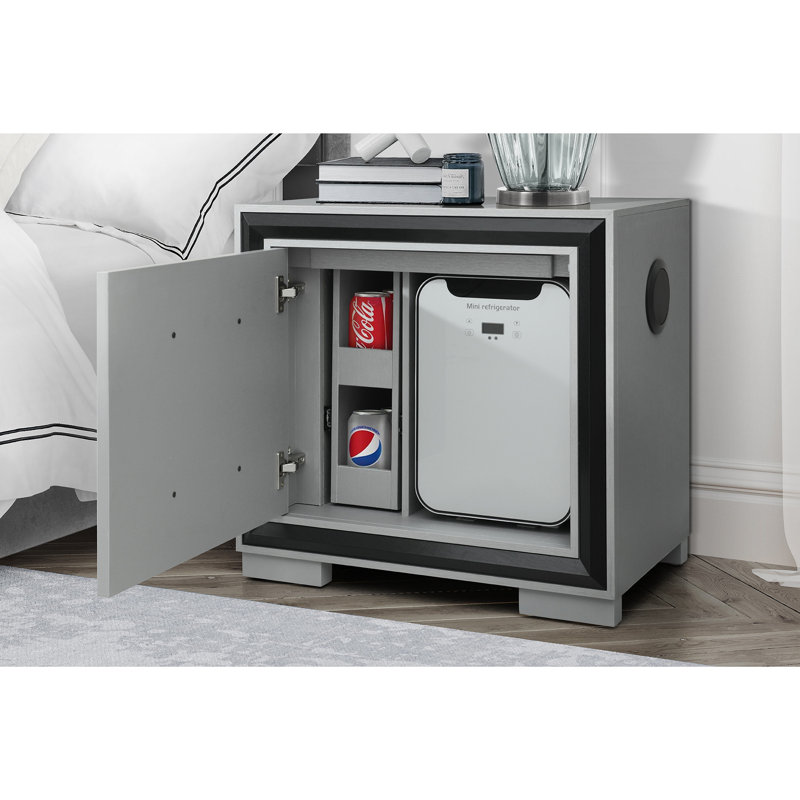 Amelia Grey-black Nightstand With Cooler And Speaker