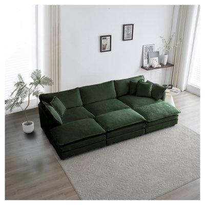 Comfortable Deep Seat Reversible Modular 6 Seater Sectional Super Soft Sofa U Shaped Sectional Couch With 3 Ottomans, 3 Toss Pillows And 2 Arm Pillows