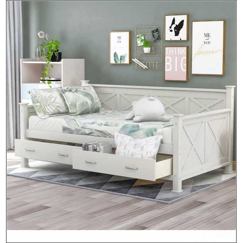 Lit de jour en bois moderne et rustique de style décontracté avec rangement spacieux, parfait pour les espaces de vie confortables et élégants.