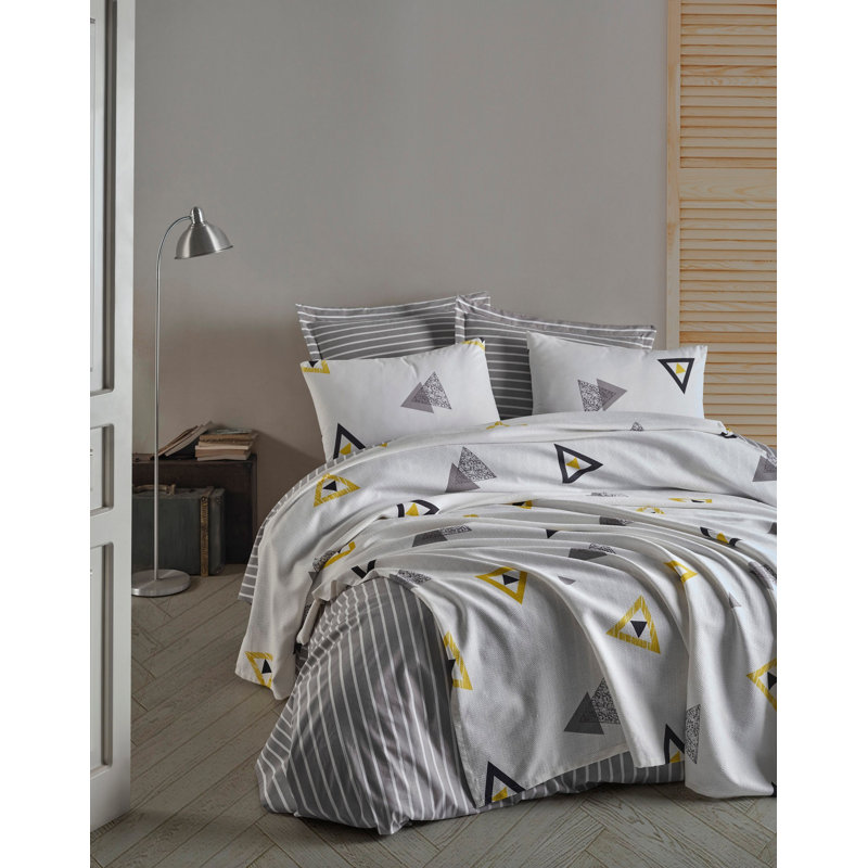 Courtepointe 100% coton blanc / jaune / gris Socorro, Courtepointe 63 po x 93 po