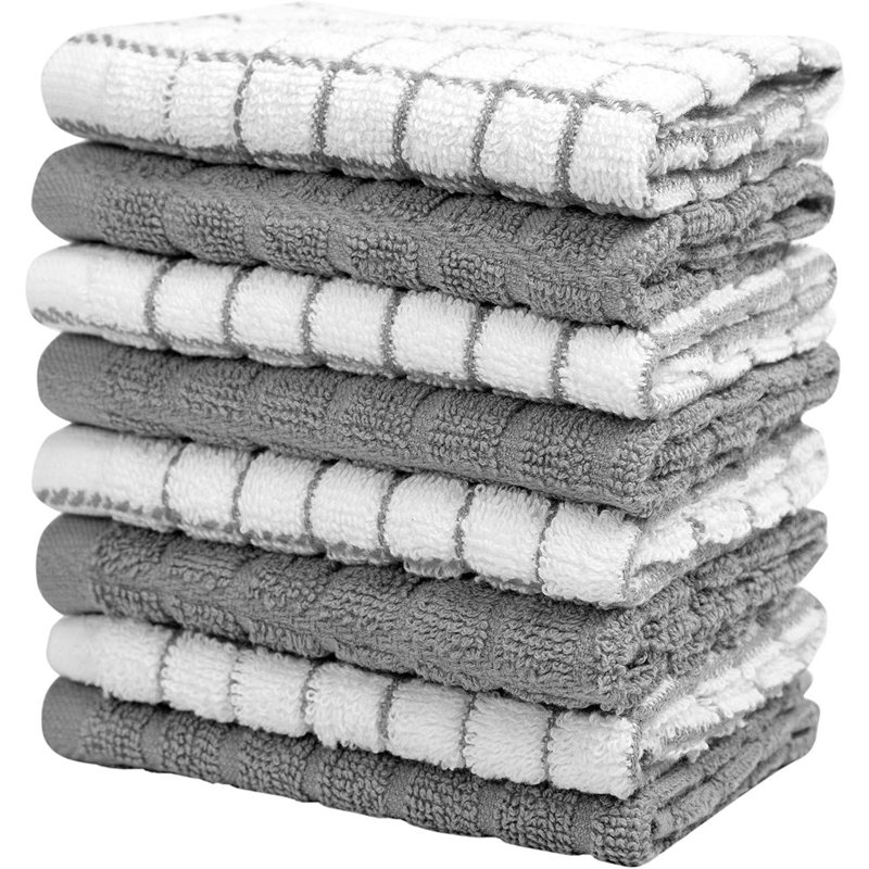 Linge à vaisselle gris en coton gris, paquet de 8 linges à vaisselle 405 g / m² absorbants doux pour le séchage et le nettoyage