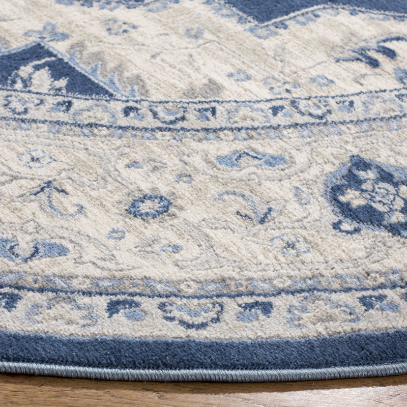 Aurelle Oriental Navy/Creme Area Rug, Round 5'