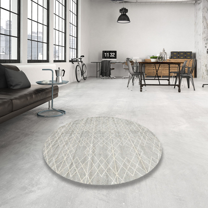 Tapis contemporain gris, Rond 6 pi