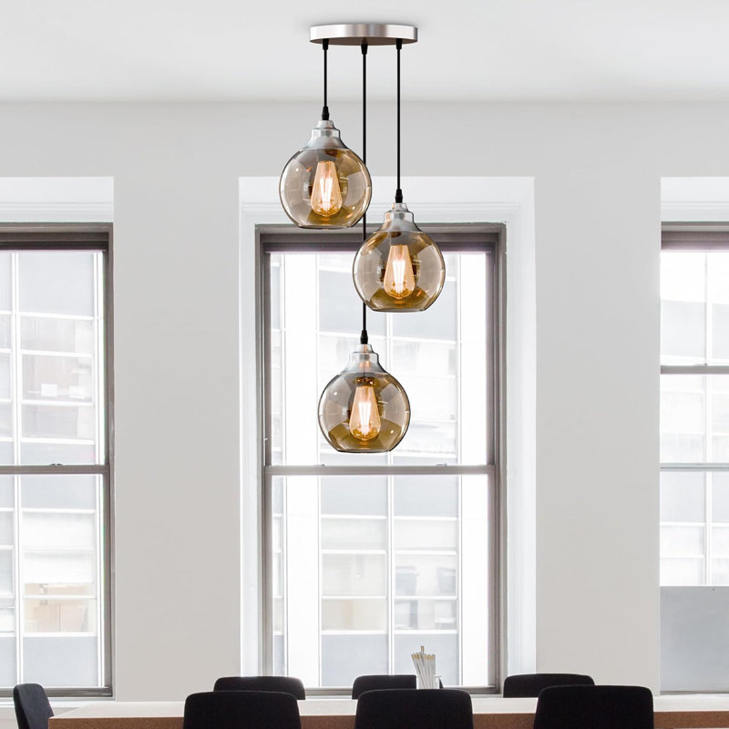 Annesa 3-Light Satin Nickel Pendant – A Modern Industrial Ceiling Light Adjustable for Kitchen Islands and Dining Areas., Yes