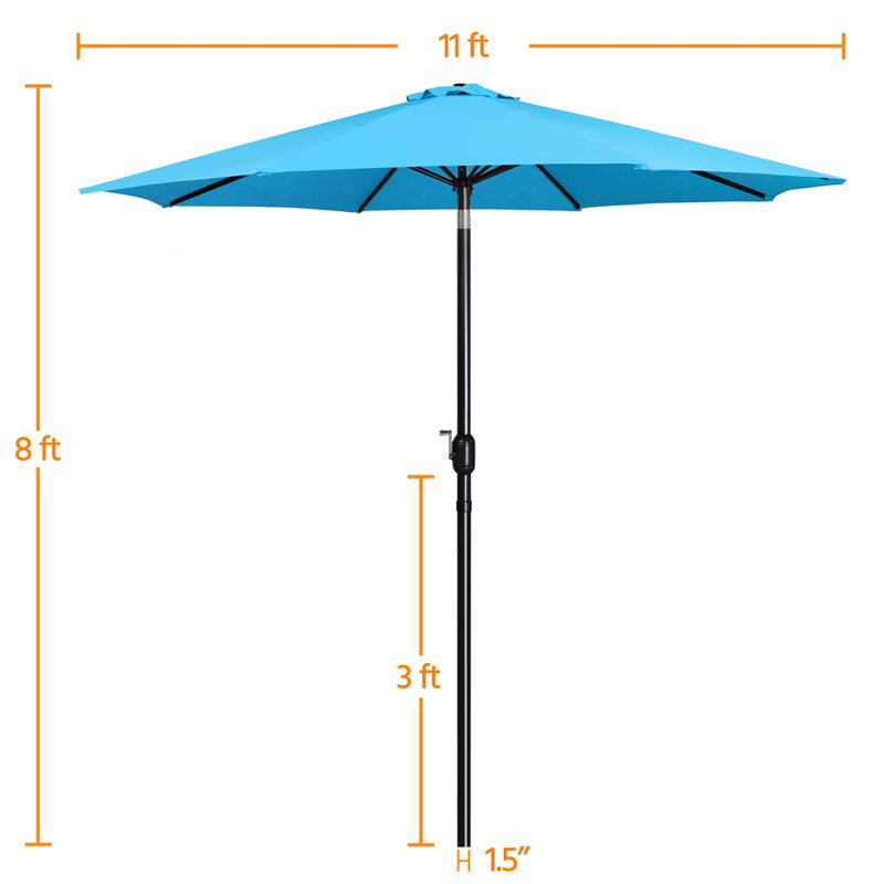 Parasol de patio long avec bouton-poussoir de 132 po Tlit, Bleu ciel