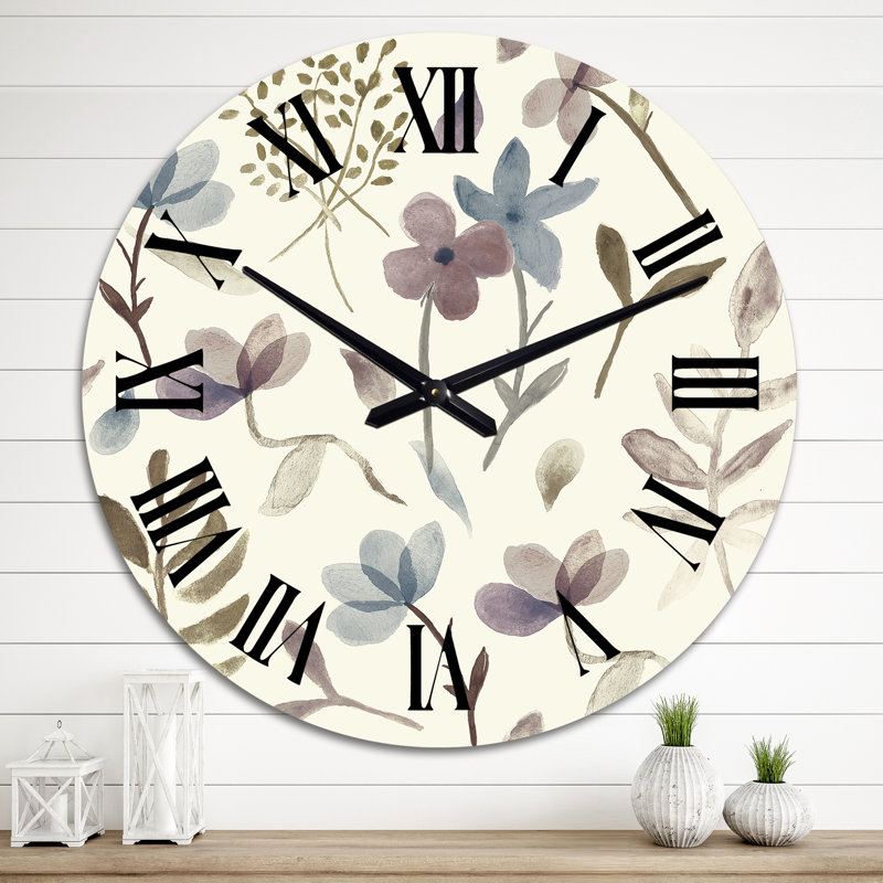 Floral Watercolor Isolated on White Canvas - Patterned Wall Clock, Large