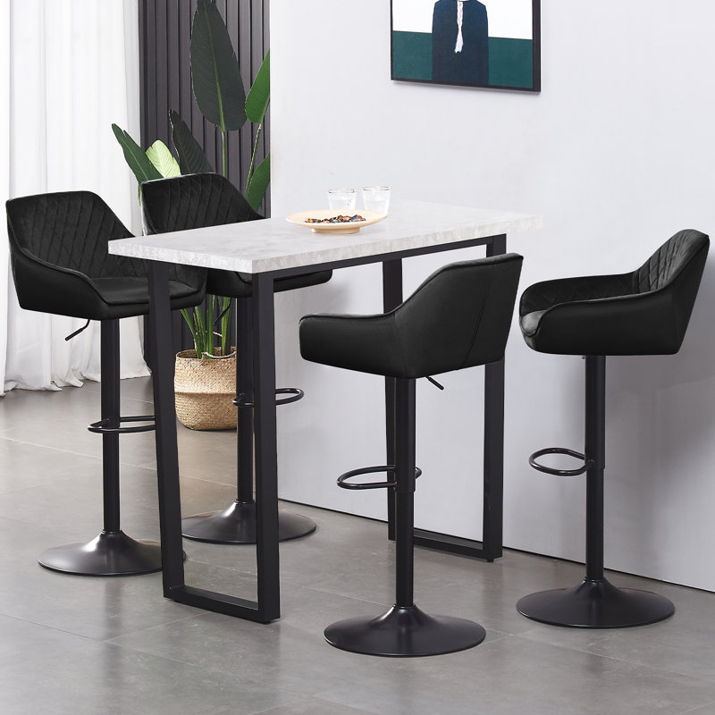 Velvet Height Adjustable Swivel Upholstered Bar Stools, Black