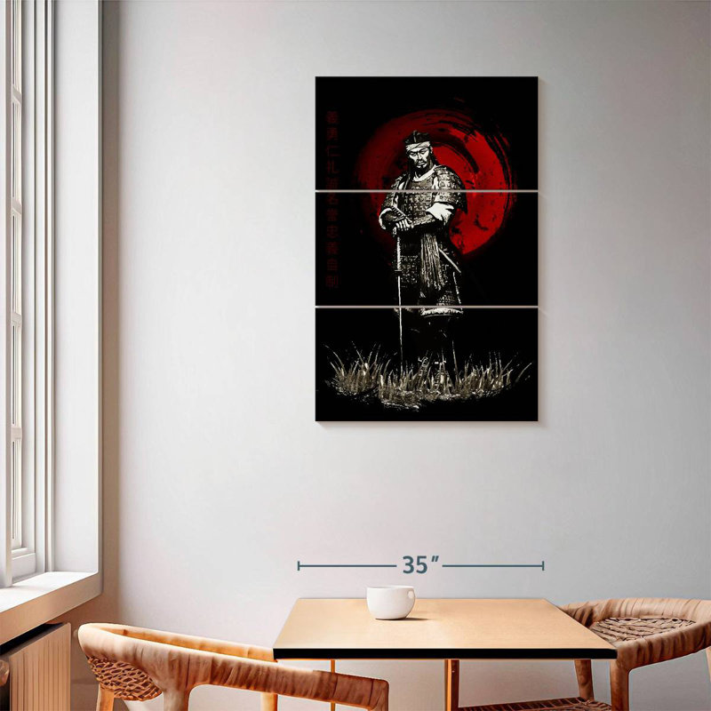 Samurai Sepia Standing Posing Warrior, 57" H x 36" W