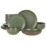 Gibson Elite Beckett Stoneware Matte Reactive Glaze 16 Piece Plates and Bowls Dinnerware Set - Grey