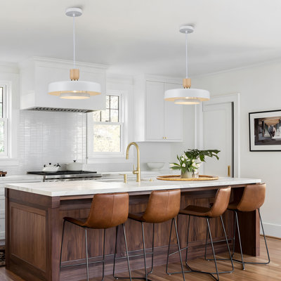 Luminaire suspendu scandinave à 1 lumière avec accents en bois 1 lumière