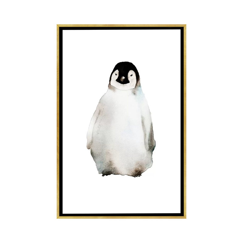 Art pingouin, H 26 po x l 18 po x P 1,5 po, Toile encadrée d'or