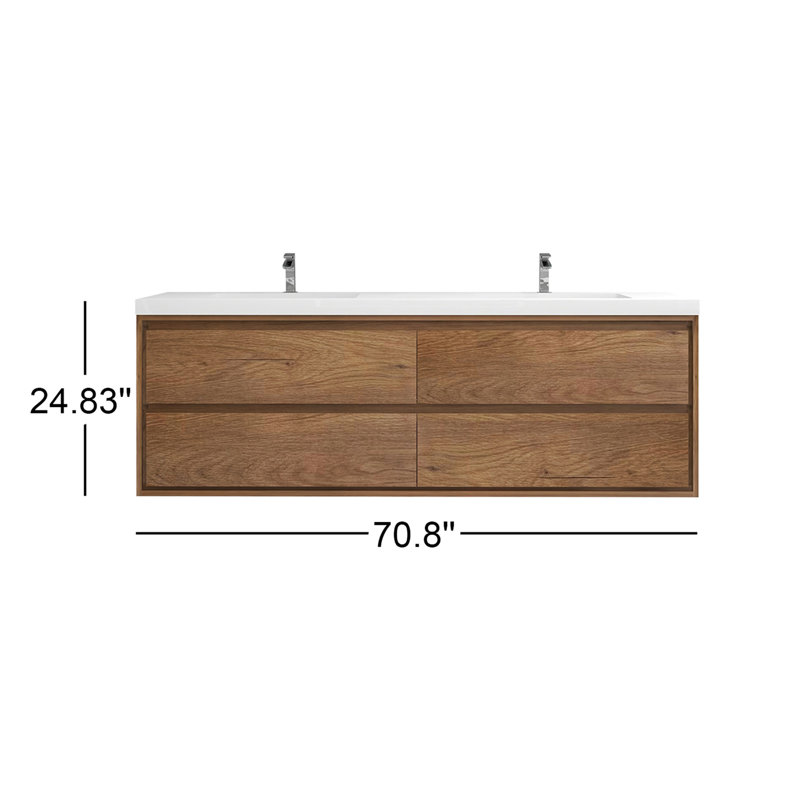 Azden 70.6" Wall-Mounted Double Bathroom Vanity Set, Teak Oak