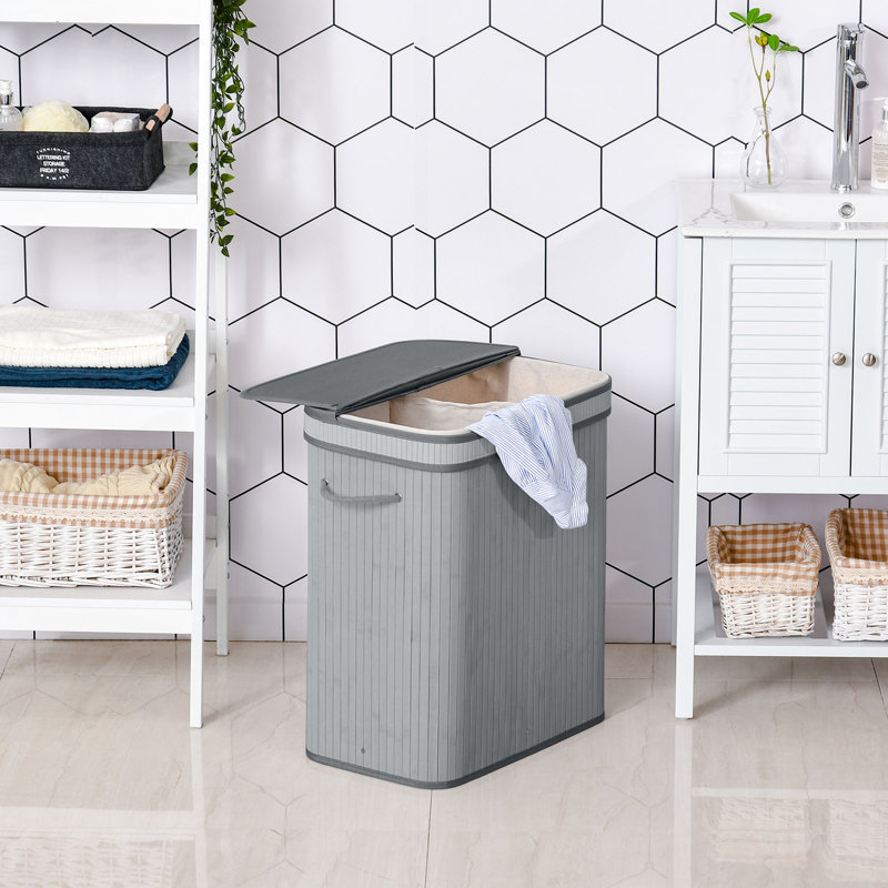 Salinas Bamboo Laundry Hamper with Handles, Grey, 63 H cm x 52 W cm x 32 D cm