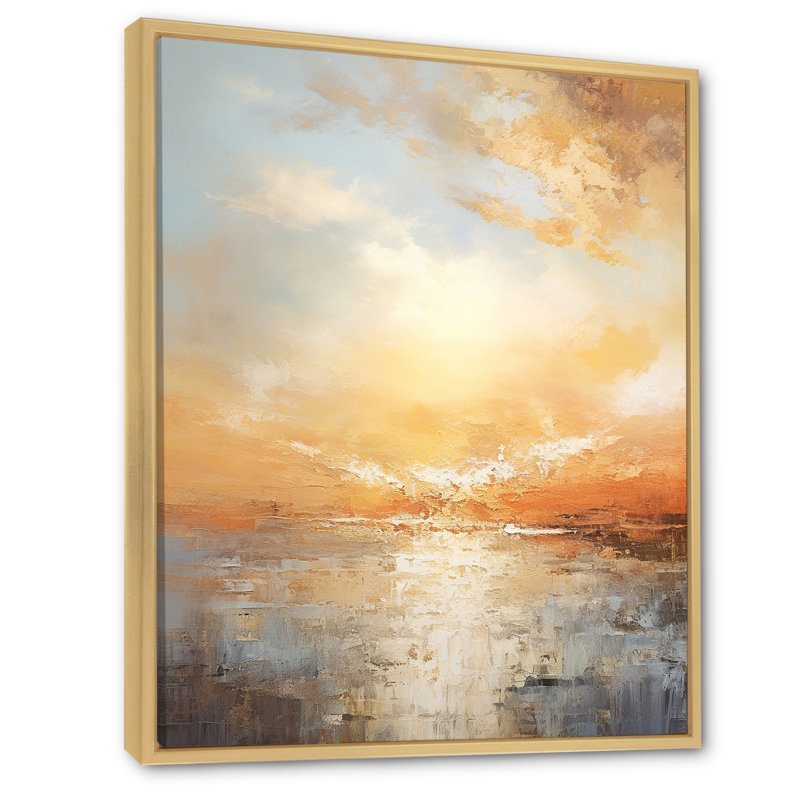 «Beige et Golden Beach Sunset Paradise IV», reproduction sur toile, Cadre naturel flottant, H 32 po x l 16 po x P 1 po