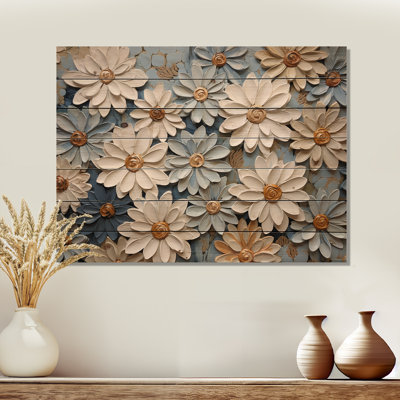 Blue Blooms Zinnias Flowers - Zinnias Wood Panel Wall Art On Natural Pine Wood