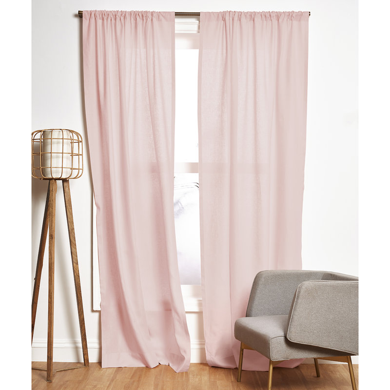 Linen Curtain with Rod Pocket, Pink, 52" W x 63" L