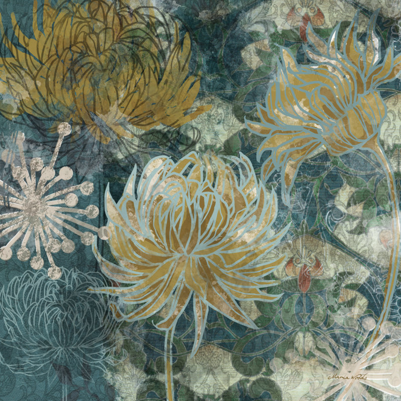 Navy Chrysanthemums II by Maria Woods - Wrapped Canvas Painting, 30cm H x 30cm W