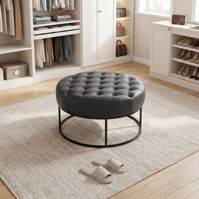 Owen Genuine Leather Round Ottoman
