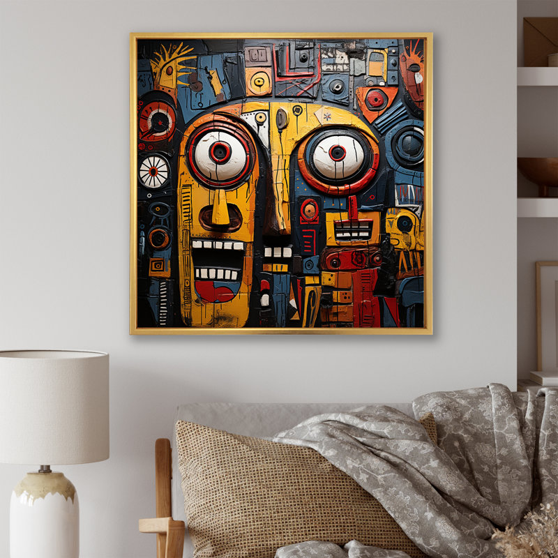 Tribal masque africain III - Masque africain, art mural, Cadre photo argenté, H 36 po x l 36 po