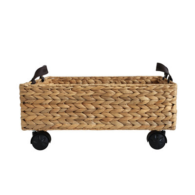 Adaline 18.11" Classic Farmhouse Handwoven Hyacinth Rectangular Underbed Storage Bin with Wheels and Handles