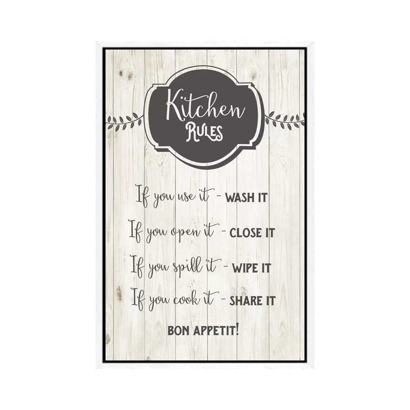 Kitchen Rules by Amanda Murray - Print on Canvas, 66.04cm H x 45.72cm W x 3.81cm D, White Framed