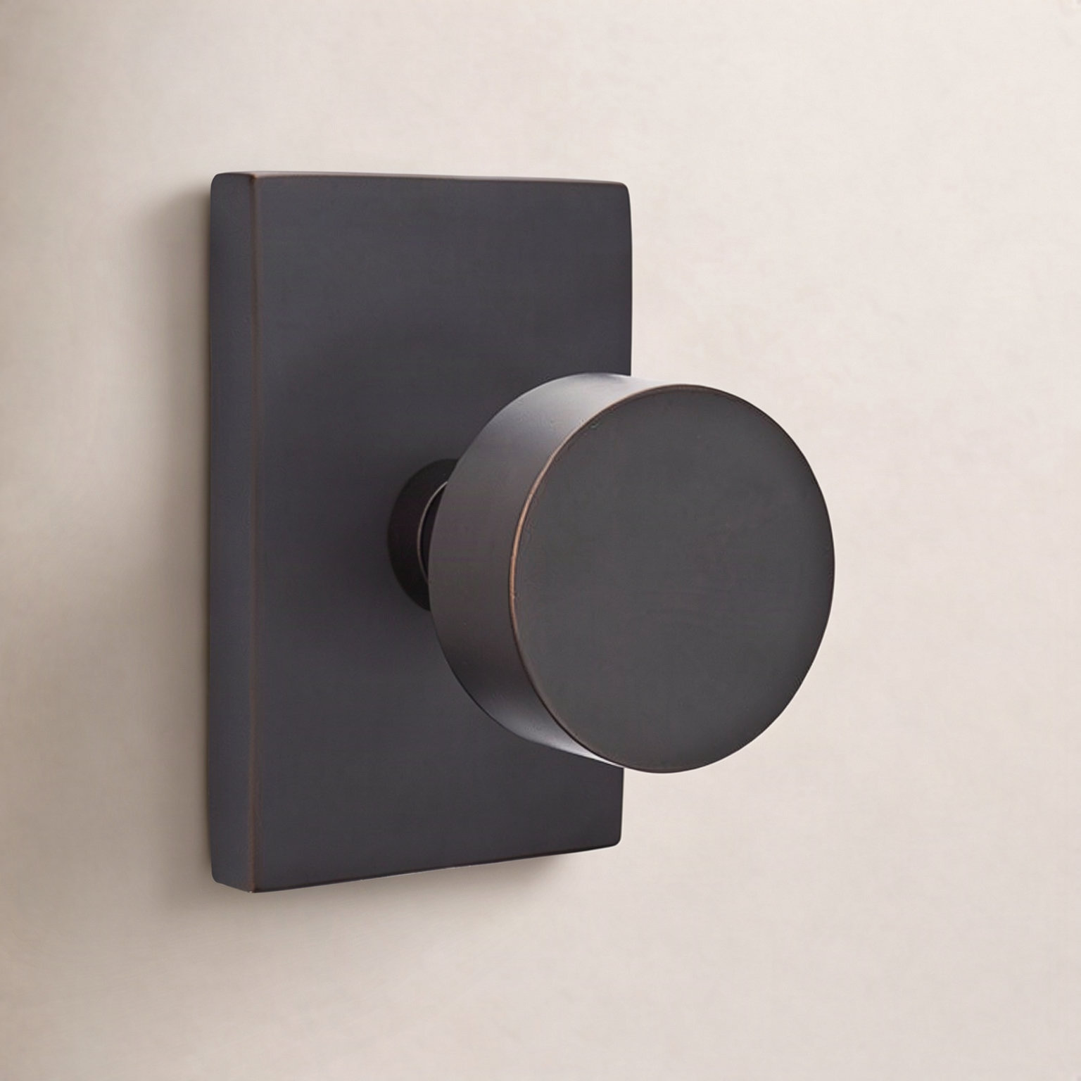 Passage Door Knob with Rectangular Rosette, Oil Rubbed Bronze